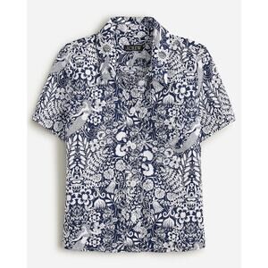 J.Crew Gamine Cotton Poplin Shirt in Mermaid Floral Blue White Button Up Sz 4